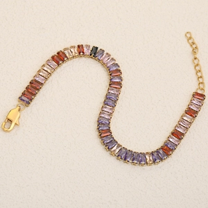 Elegant 18K gold plated stainless steel bracelet with colorful gradient rectangular crystals