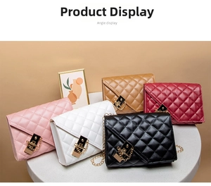 Detailed collection of quilted chain crossbody bags in pink, white, black, camel and red