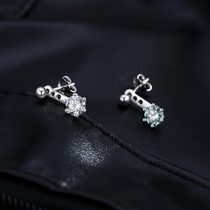 Classic 925 sterling silver moissanite stud earrings with elegant six-prong setting