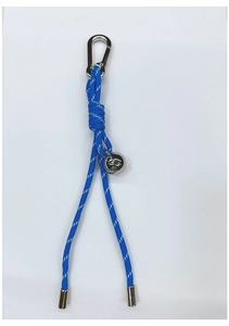 Blue braided keychain lanyard featuring a silver spring clasp and a metallic ball pendant