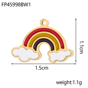 Rainbow cloud enamel charm specifications with 1.5cm width and 1.1g weight details