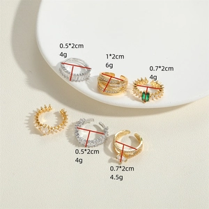 Elegant gold and silver adjustable rings with green and clear zircon stones in various sizes