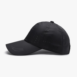 Quick-dry breathable black baseball cap with laser-cut ventilation holes for outdoor sports