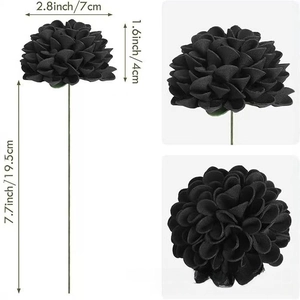 Detail of artificial black dahlia flower with 7cm diameter and dimensions for wedding decor