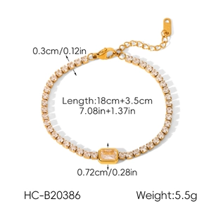 Detail of gold tennis bracelet with cubic zirconia and adjustable lobster clasp extension