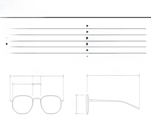 Detailed sizing chart and physical dimensions of retro cat eye sunglasses with black frames