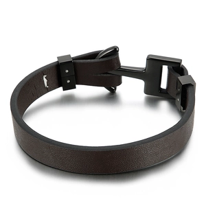 Bracelet en cuir tressé marron foncé avec fermoir ancre en acier inoxydable noir homme