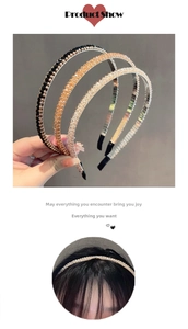 Detailed view of slim crystal headbands in multiple colors with non-slip ends
