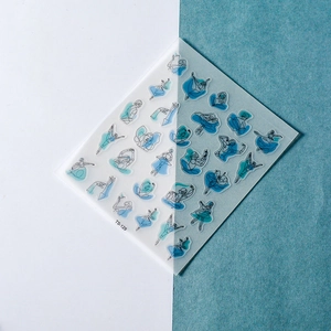 Detail of 5D embossed nail sticker TS-129 featuring abstract blue dancers and geometric art