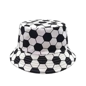 Soccer pattern bucket hat with size measurements 56-58cm for fashion sun protection