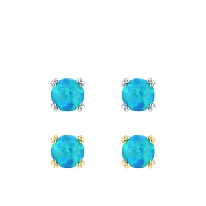 Orecchini a lobo minimalisti in argento S925 e opale blu con montatura oro e argento
