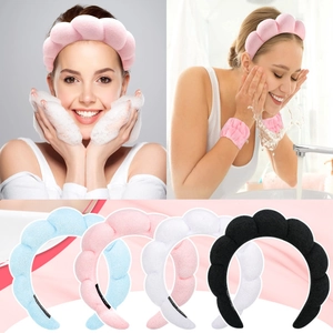 Absorbent microfiber headband and wristband set for washing face in four colors