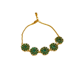Vintage style gold bracelet with emerald green zircon flowers and adjustable lobster clasp