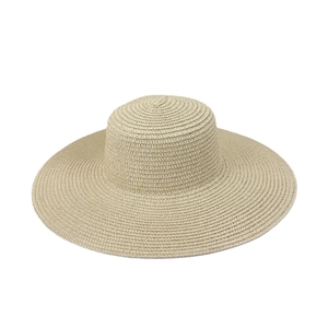 Cappello da sole in paglia a tesa larga con trama a spirale naturale per protezione solare