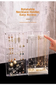 Rotating necklace hanger inside a clear acrylic dustproof jewelry storage box