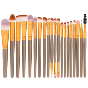 Detailed set of 20 makeup brushes featuring gradient bristles and sparkly brown handles