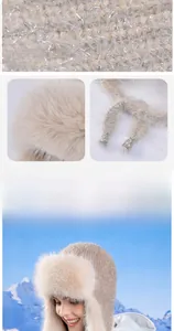 Detail of sequined winter hat with soft faux fur lining and windproof drawstring