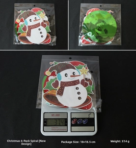 Detailsicht der Weihnachts-Schneemann-Spiraldeko mit Verpackungsmaßen und Gewichtsangaben