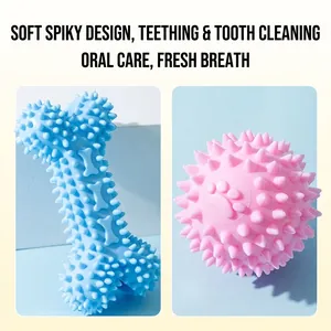 Durable blue bone and pink ball squeaky chew toys for puppies and small dogs