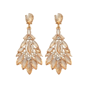 Boucles d'oreilles chandelier vintage avec cristaux champagne et strass brillants