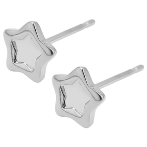 Detailed view of silver star-shaped 304 stainless steel earrings with hollow design