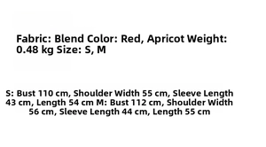 Detail chart of knitted sweater and skirt set with fabric and size measurements