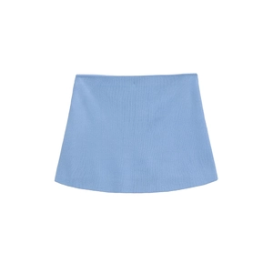 Detailed close-up showing the light blue knitted texture and fine fabric of this denim set
