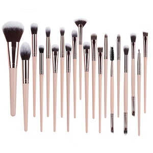 Set di 20 pennelli da trucco con manici rosa nude e ghiere in oro rosa lucido