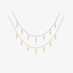 925 Sterling Silver Lightning Bolt Pendant Necklace Multiple Rhinestone Charms Clavicle Chain Minimalist Jewelry For Women