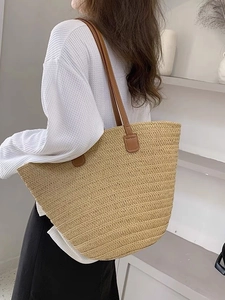 Wholesale Straw Woven Tote Bag with PU Leather Handle for Women - Everful