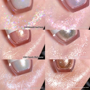 Sei tonalità di ombretto liquido glitterato sulla pelle con finitura diamante brillante