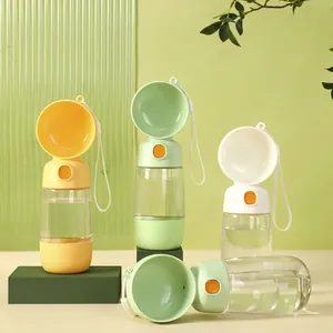 Portable Pet Water Bottle Dog Travel Dispenser Leak Proof Plastic Feeder Bowl For Walking Outdoor With Lanyard