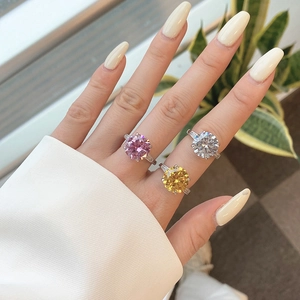 Elegant S925 sterling silver ring set with pink yellow and white round zircon stones