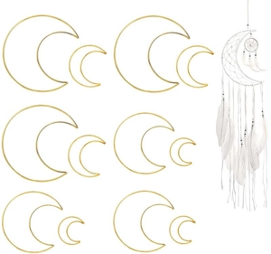 Set of 12 gold moon-shaped metal rings for DIY dream catchers and wall hanging decor