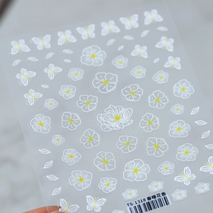 Autocollants À Ongles Fleurs Blanches Papillon Ultra Minces Adhésifs Printemps Floral Élégant Décoration Manucure