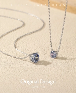 Detail of square rose-cut tanzanite blue pendant necklace in polished S925 sterling silver