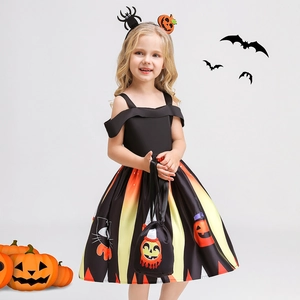 Girl Halloween pumpkin witch dress with headband and matching tote bag set
