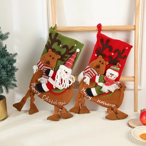 Christmas Stocking Hanging Decoration 3D Santa Reindeer Snowman Plush Felt Fabric Festive Holiday Home Ornament Novelty