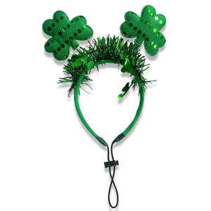 St. Patrick's Day green clover pet headband with shiny sequins and adjustable strap