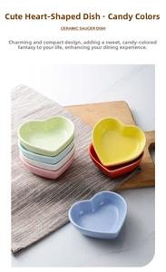 Macro shot of colorful heart-shaped ceramic dipping saucers in vibrant candy colors
