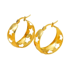 Chic 18K gold plated stainless steel wide hoop earrings with hollow star patterns