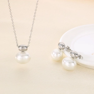 Shell Artificial Pearl Necklace And Earrings Stainless Steel Minimalist Elegant Baroque Style Fashion Accessory For Women Jewelry