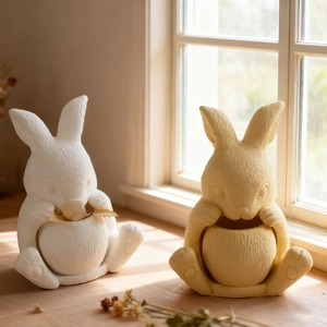 Cute bunny candle holder plaster silicone molds for DIY rabbit flower pot ornaments