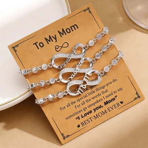 Three-piece infinity bracelets for Mom, Daughter, Granddaughter on a gift card