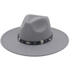 Fedora Hat Woolen Felt Wide Brim Black Belt With Metal Rivets And Rhombus Decor Jazz Style For Men Women Retro Fashion