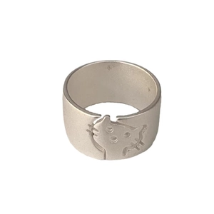 Minimalist matte silver cat ring with open design and cute hollow cat head silhouette