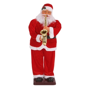 Musical 1.8m dancing Santa Claus with golden saxophone for Christmas hotel decoration