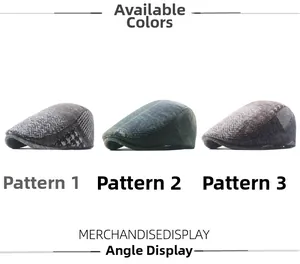 Detailed comparison of British style newsboy caps in wool herringbone and plaid patterns