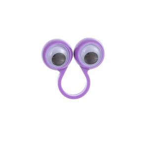Detailed view of a purple plastic googly eyes ring toy for kids on a white background