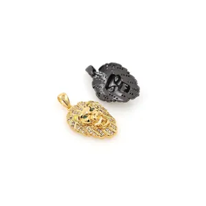 Gold and black lion head pendants with micro-pave cubic zirconia for hip hop style necklaces